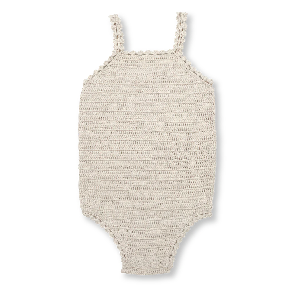 US stockist of Grown Clothing's hand crocheted romper in "Coconut"
