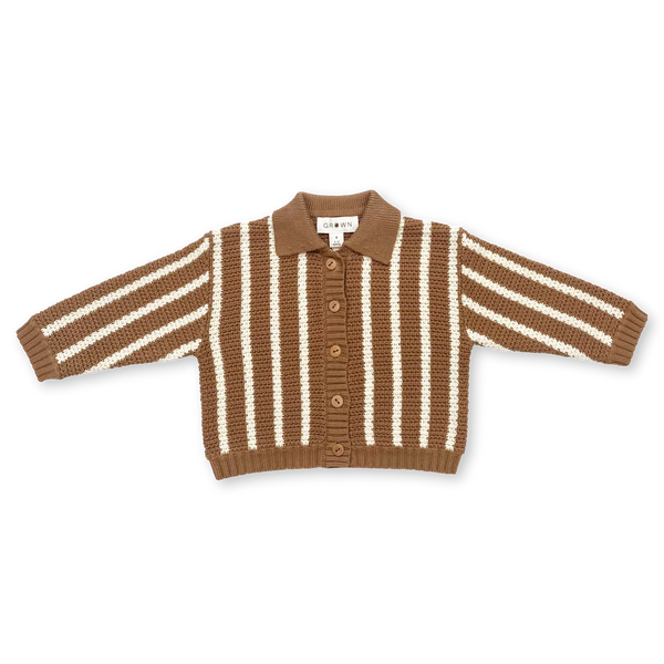US stockist of Grown Clothing's gender neutral knitted Cedar button up cardigan.