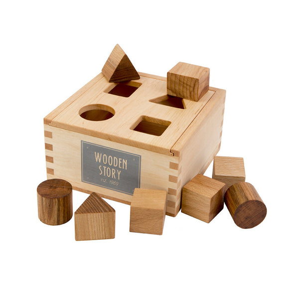 US stockist of Wooden Story's Natural Wooden Shape Sorter Box