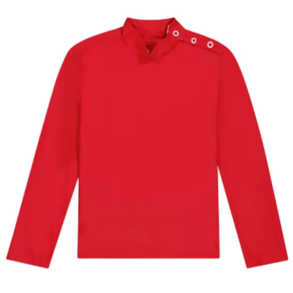 US stockist of Canopea's long sleeved, gender neutral, Turbot rash top in Pepper Red.