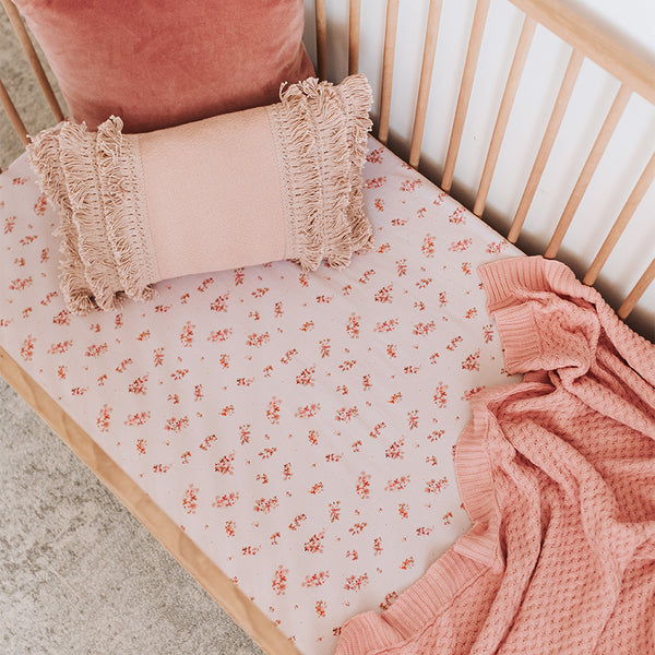 US stockist of Snuggle Hunny Kid's Esther floral crib sheet.