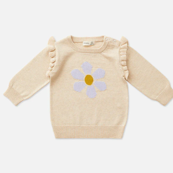 US stockist of Miann & Co's frill knit sweater in Lavender Daisy