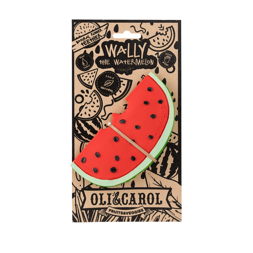 US stockist of Oli & Carol's Wally the Watermelon  teether/bath toy. Made from 100% natural sustainable rubber with no holes.