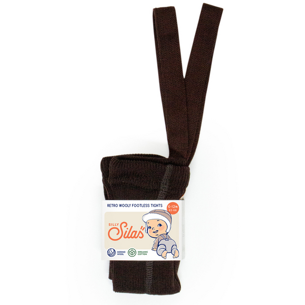 US stockist of Silly Silas' gender neutral, Wooly Footless Tights in Espresso Brown.