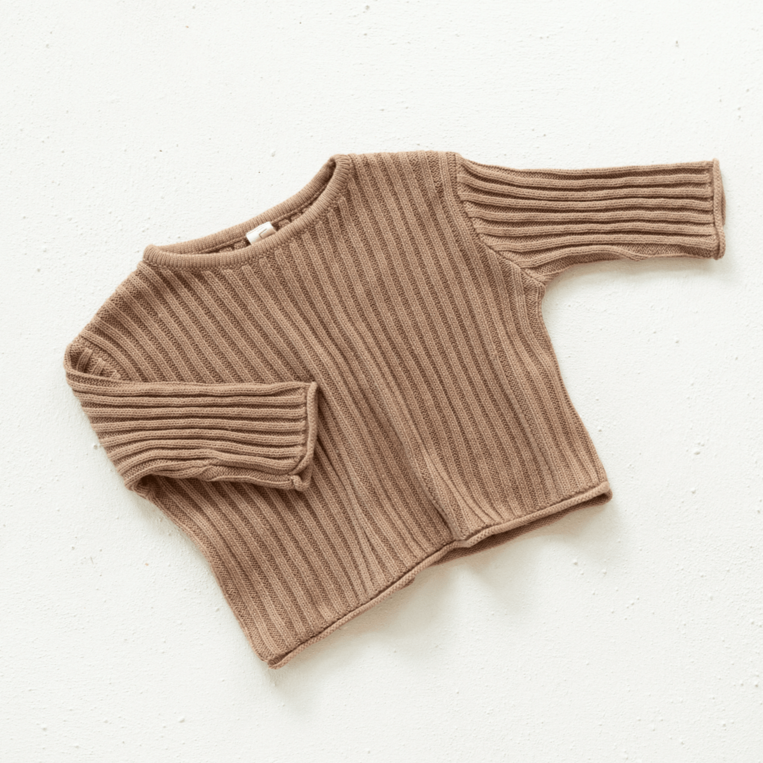 US stockist of Illoura the Label's gender neutral, relaxed fit, cotton essential knit sweater in Chocolate.