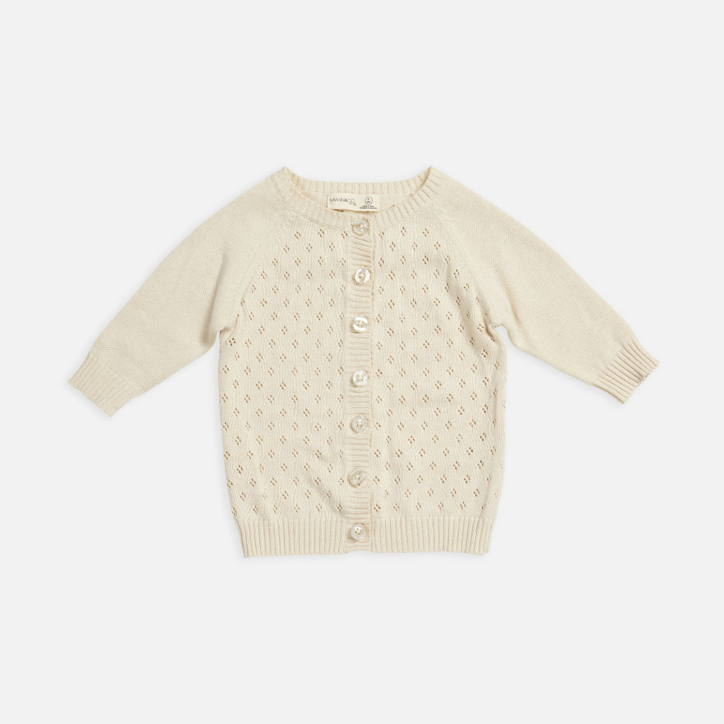 US stockist of Miann & Co's cotton knit cardigan in eggnog.