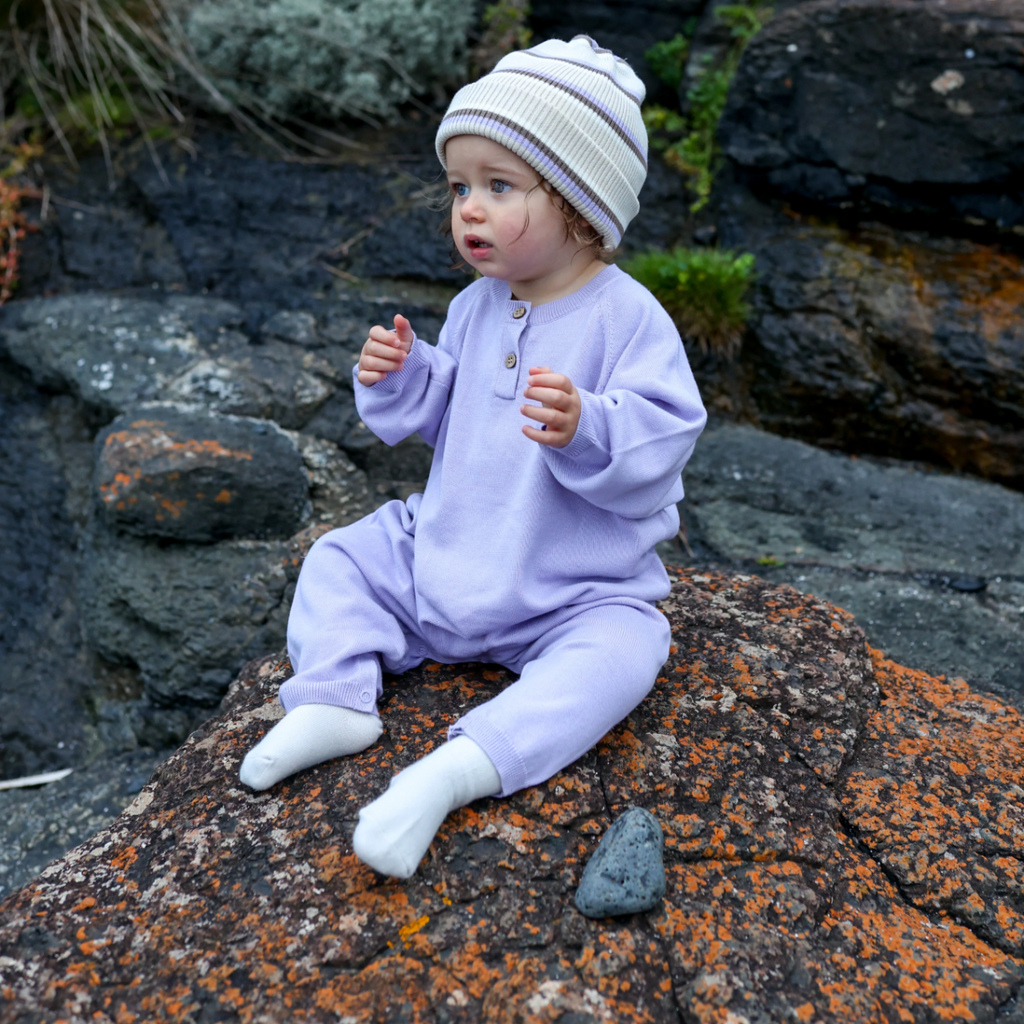 US stockist of Grown's organic Star suit in Lilac