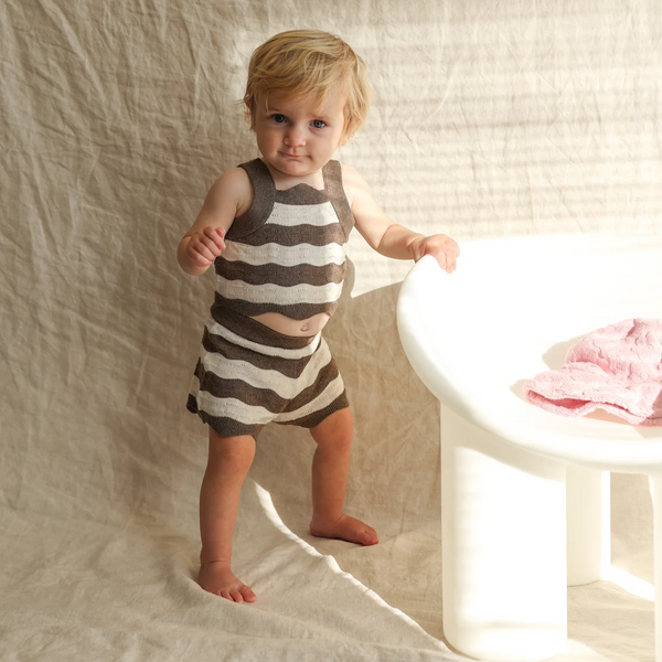 US stockist of Grown Clothing's knit shorts in Mud/Coconut