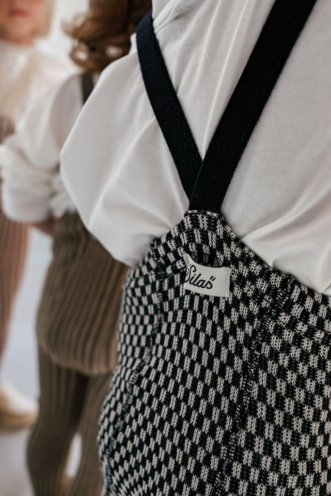 US stockist of Silly Silas' special edition cotton footless tights in Black x Whited Checked