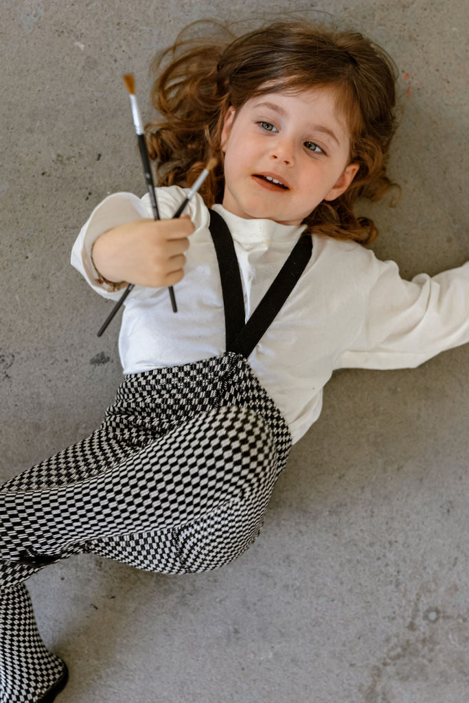 US stockist of Silly Silas' special edititon black x white checked footed cotton tights