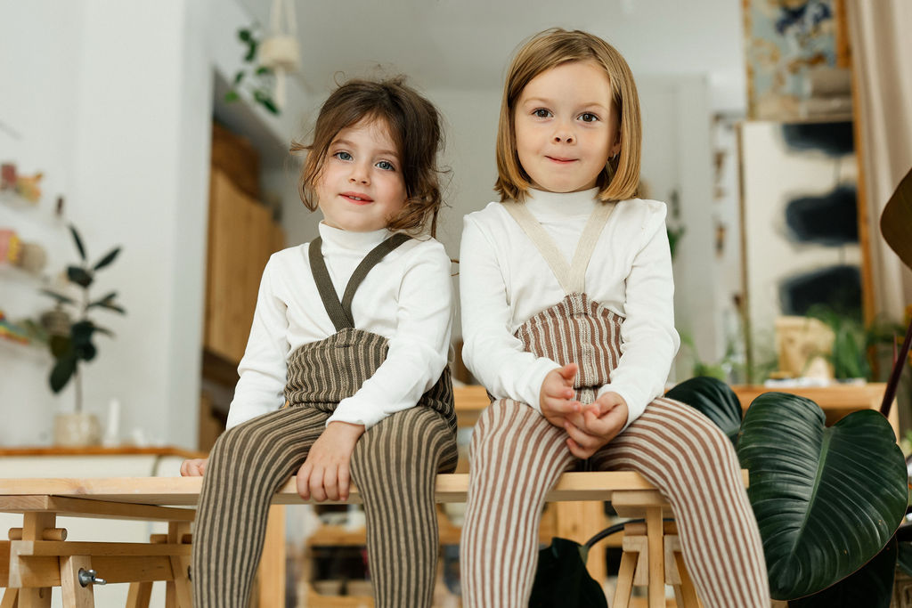 US stockist of Silly Silas' special edition cotton footed tights in Seaweed Brown x Peanut Striped