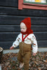 US stockist of Silly Silas' Christmas Edition footed cotton tights in Acorn Brown with Maple Leaf braces