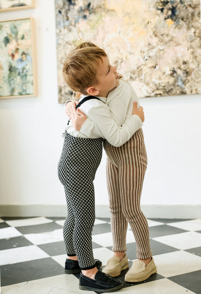 US stockist of Silly Silas' special edition cotton footless tights in Black x Whited Checked