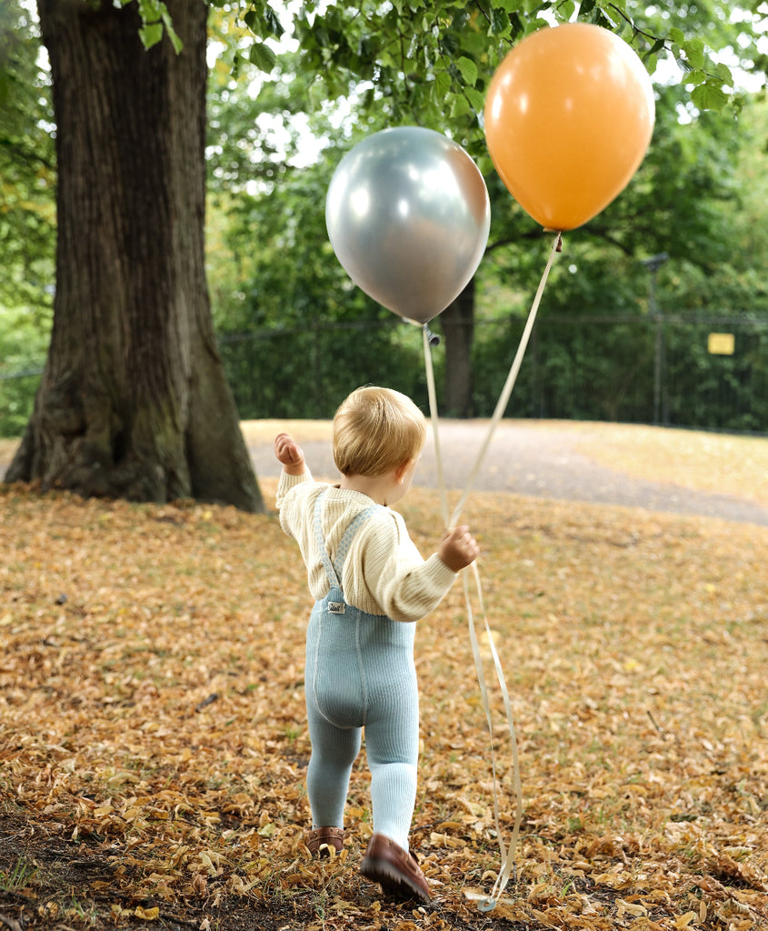 US stockist of Silly Silas' Misty Blue cotton footed tights with patterned braces