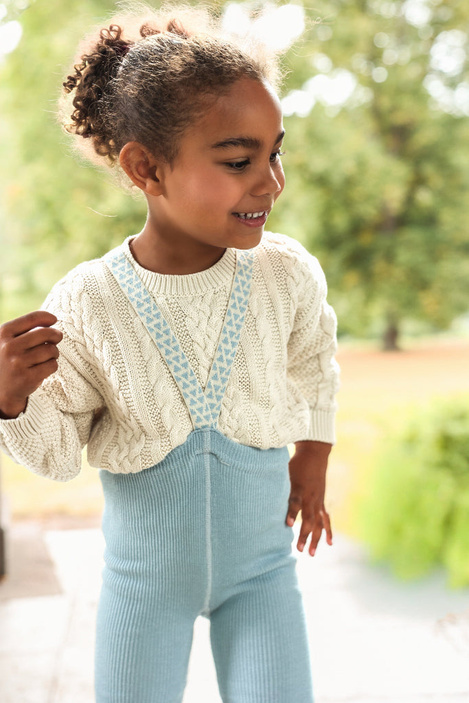 US stockist of Silly Silas' Misty Blue Cotton Footless tights with patterned braces