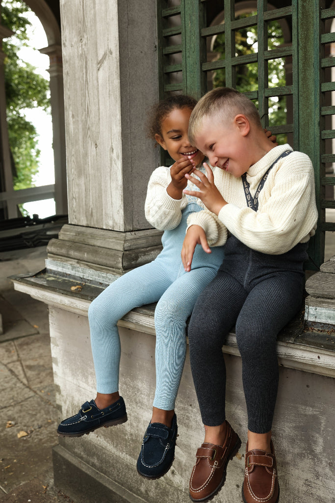 US stockist of Silly Silas' Dark Grey cotton footless tights with LOVE patterned braces