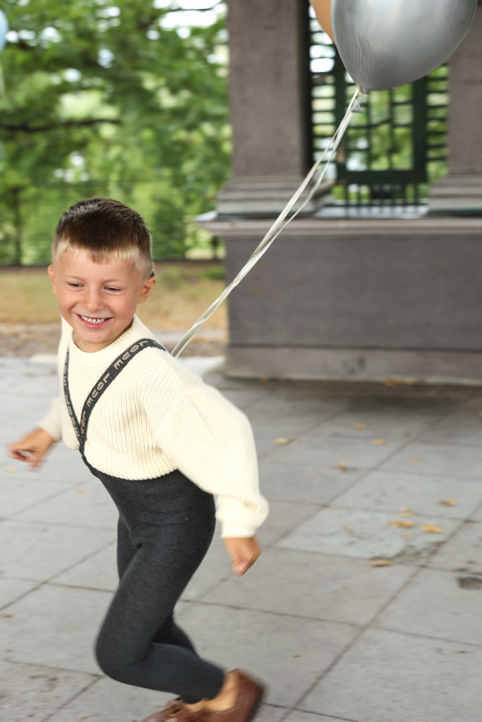 US stockist of Silly Silas' Dark Grey cotton footless tights with LOVE patterned braces