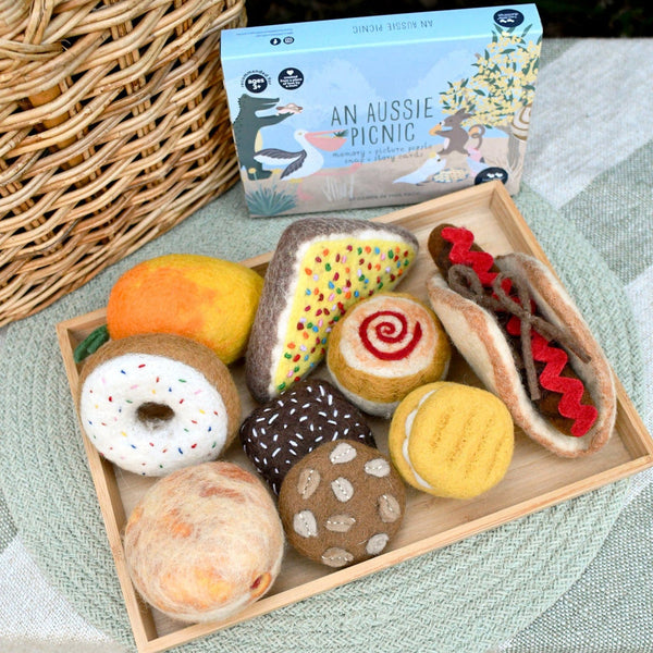 US stockist of Tara Treasures felt Aussie Picnic Grazing Box with Aussie play food