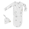 Stockist of Bonsie's rayon blend baby gown in gender neutral white fabric with star print.  Features cross over velcro top that can be undone for skin to skin.  Elastic waist which can be pulled down for easy diaper changes.
