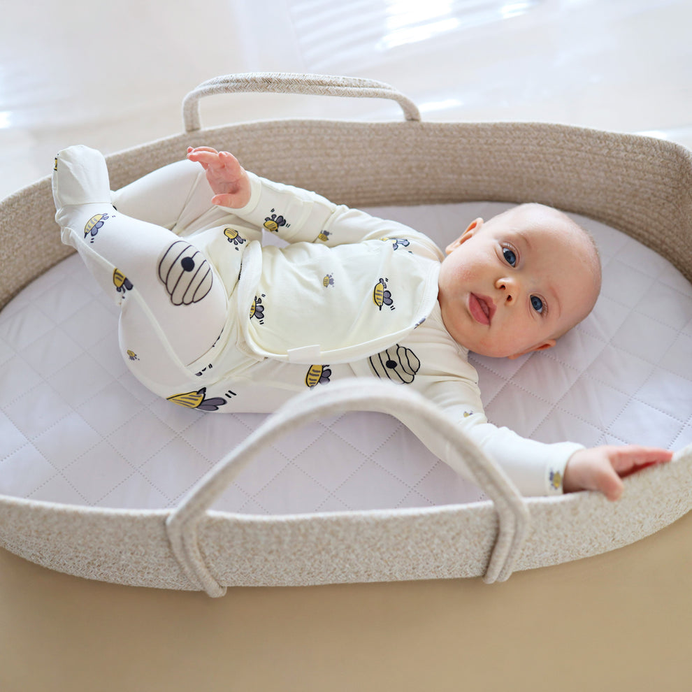 US stockist of Bonsie's Bees & Honey footed romper.