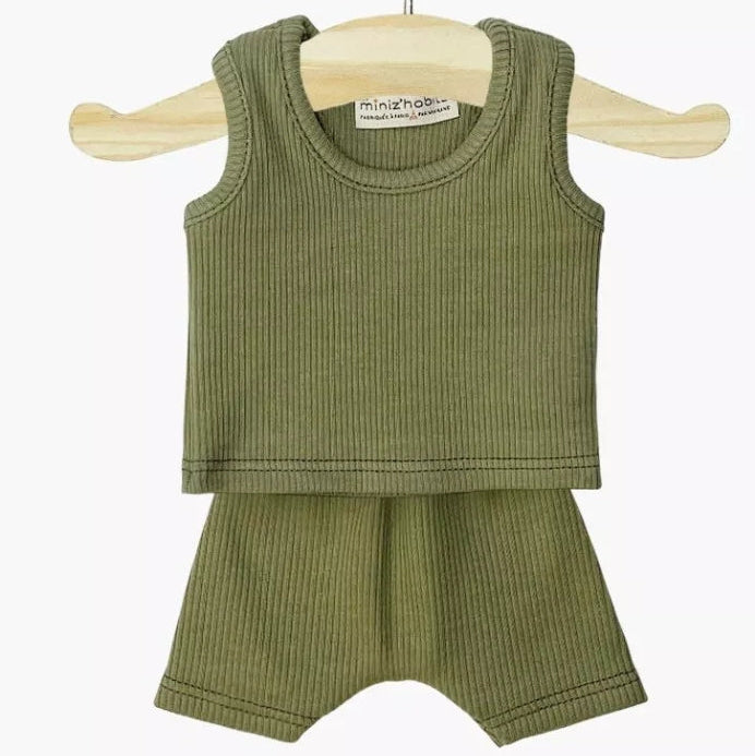 US stockist of Minikane's Marcel Bambini doll outfit in ribbed olive green