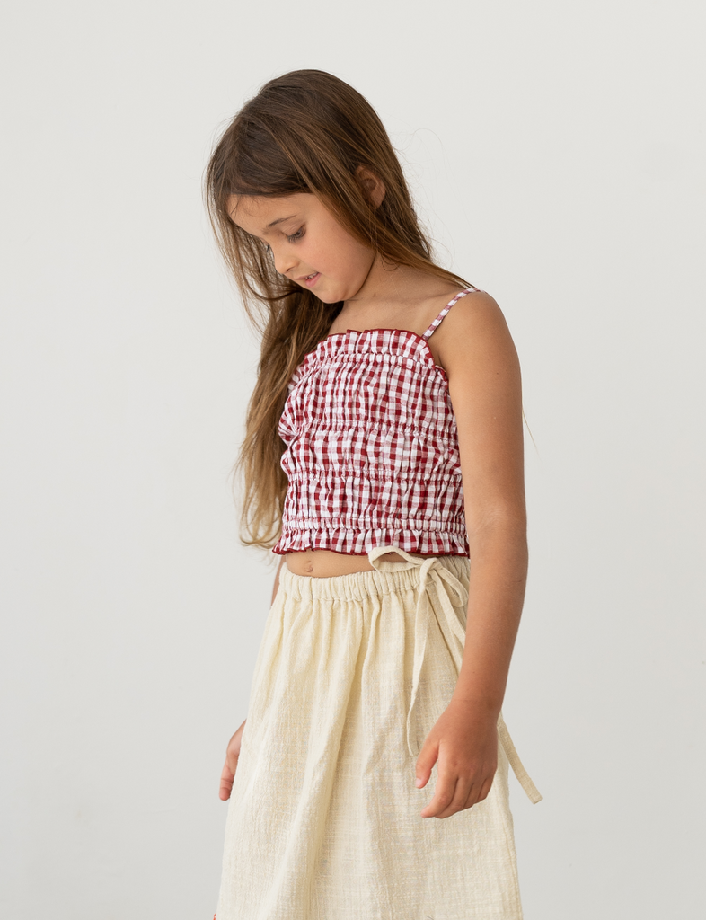US stockist of Illoura the Label's Red Gingham Shirred Crop Top