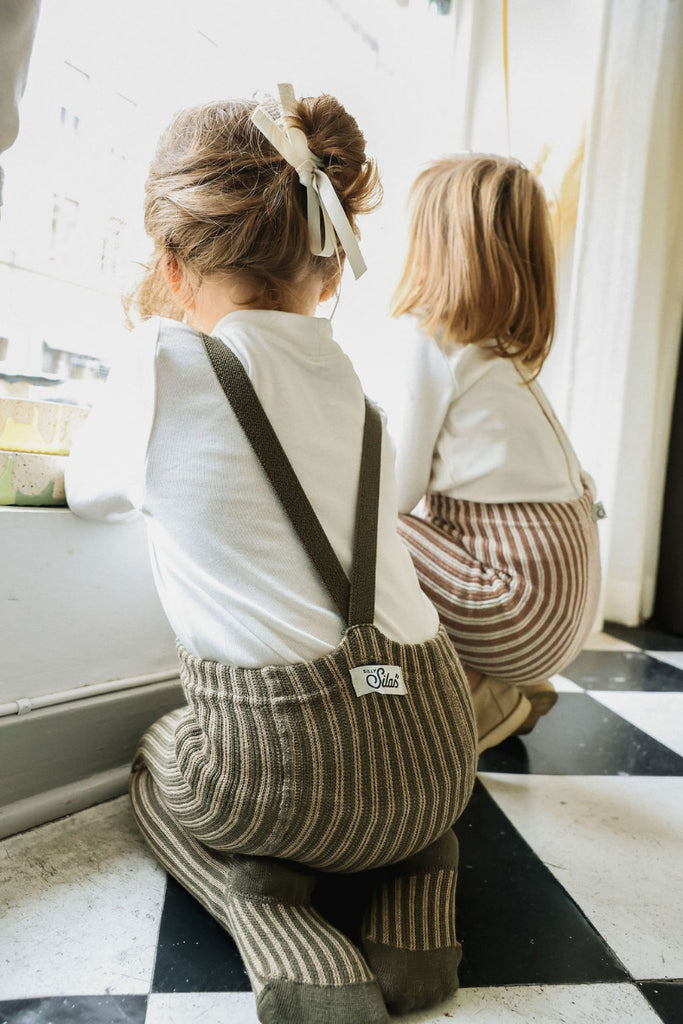 US stockist of Silly Silas' special edition cotton footed tights in Seaweed Brown x Peanut Striped