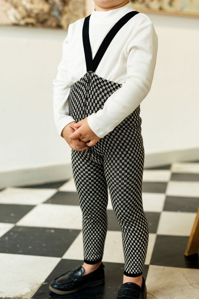 US stockist of Silly Silas' special edition cotton footless tights in Black x Whited Checked