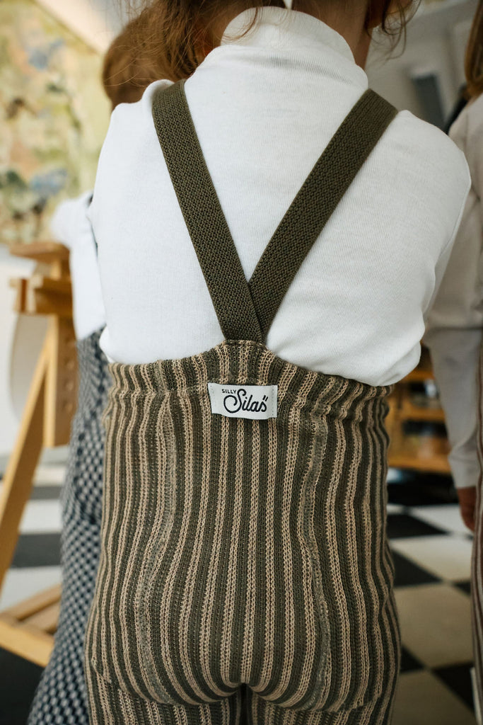 US stockist of Silly Silas' special edition cotton footed tights in Seaweed Brown x Peanut Striped