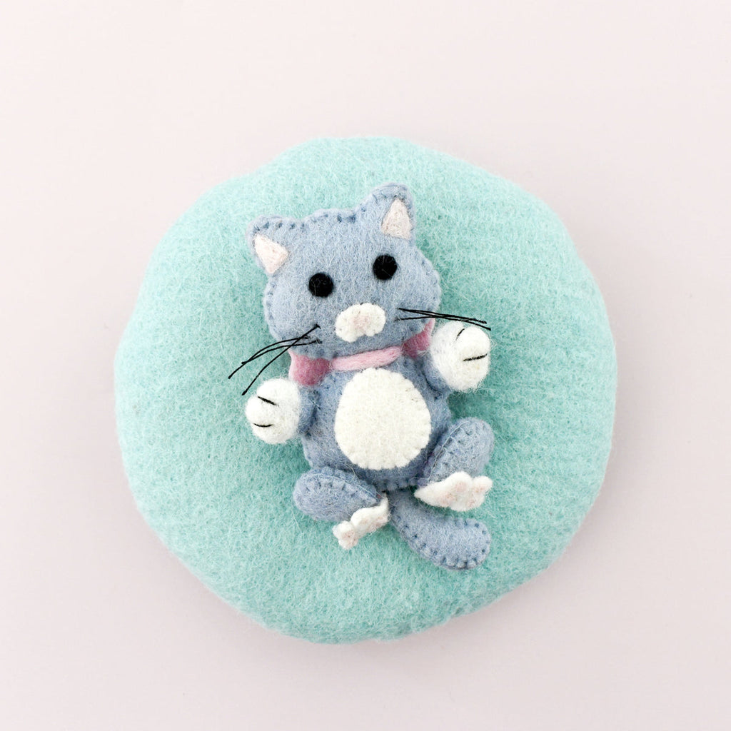 US stockist of Tara Treasures' felt wool cat on removable cushion