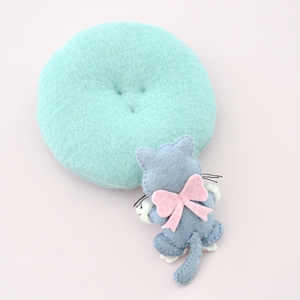 US stockist of Tara Treasures' felt wool cat on removable cushion