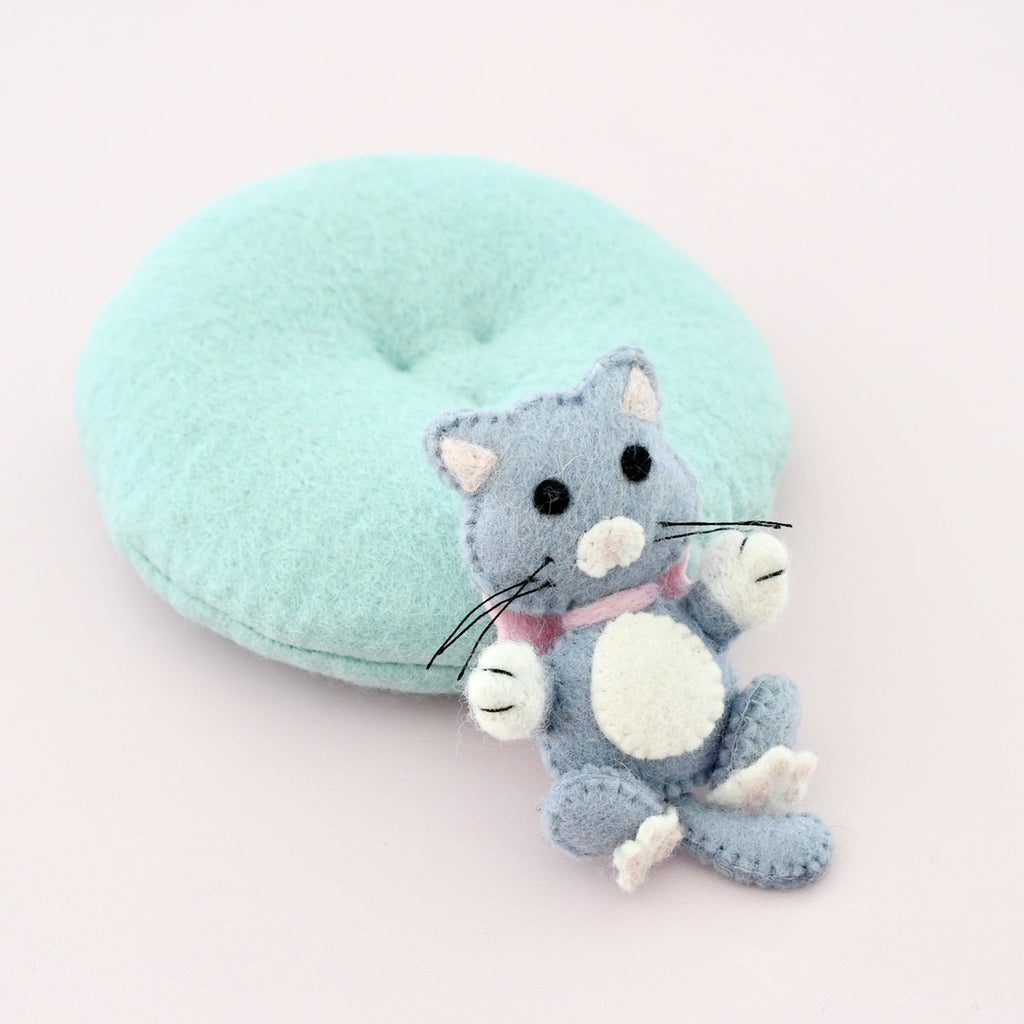 US stockist of Tara Treasures' felt wool cat on removable cushion