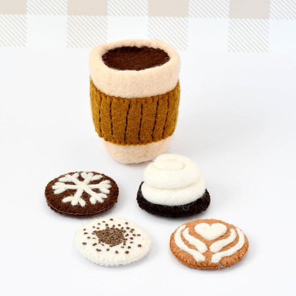 US stockist of Tara Treasures Felt Coffee Cup with interchangable toppings