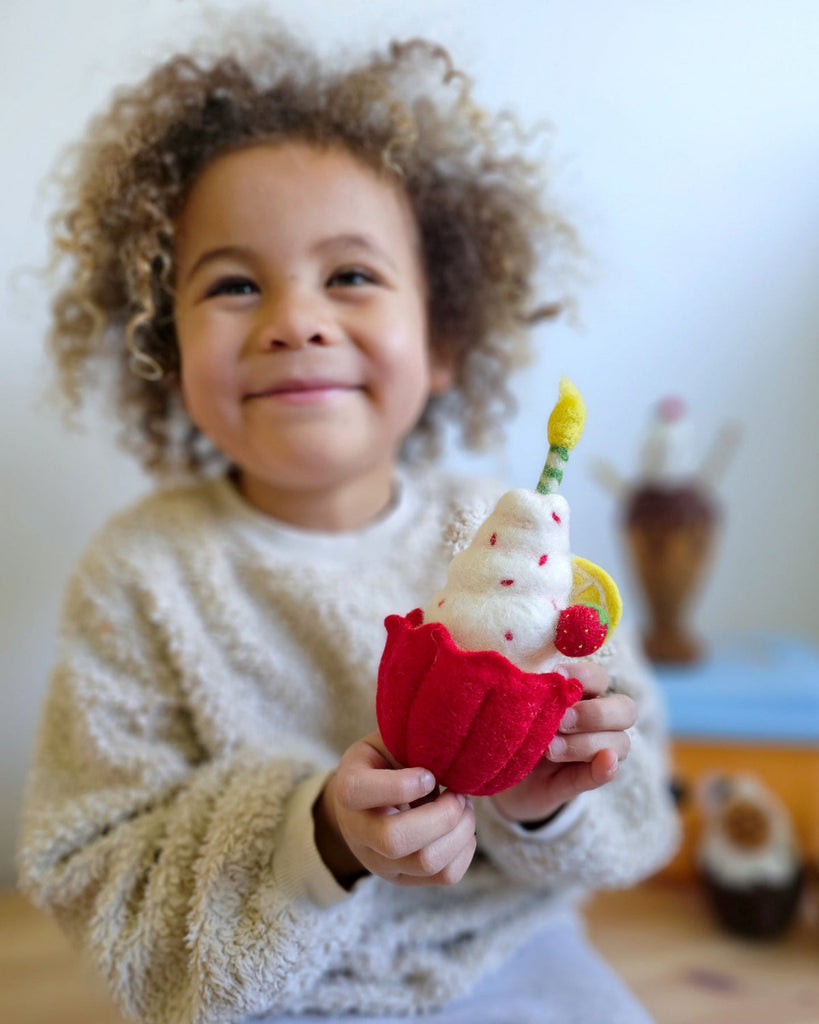 US stockist of Tara Treasures Giant Strawberry felt cupcake with candle