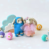 US stockist of Tara Treasures' adorable felt wool bunny in blue overalls