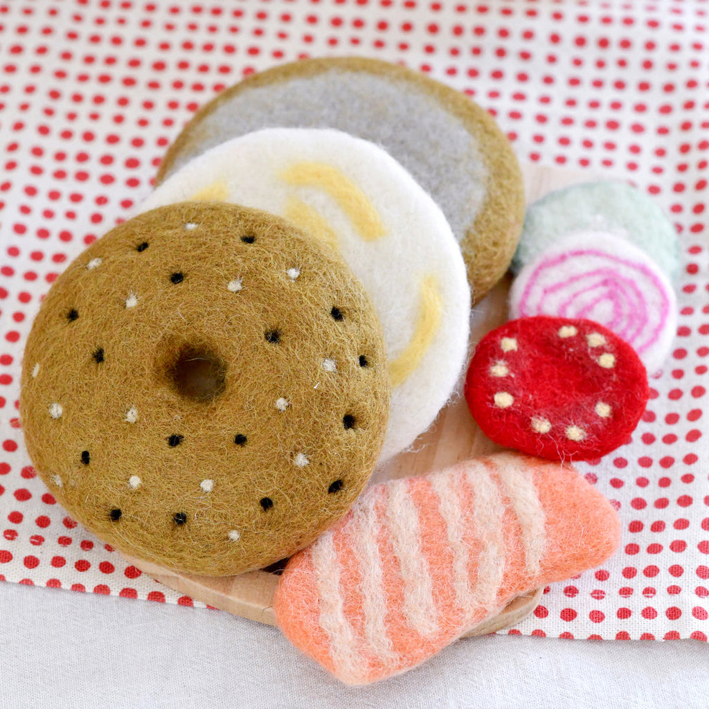 US stockist of Tara Treasures felt wool Bagel Stack play food set