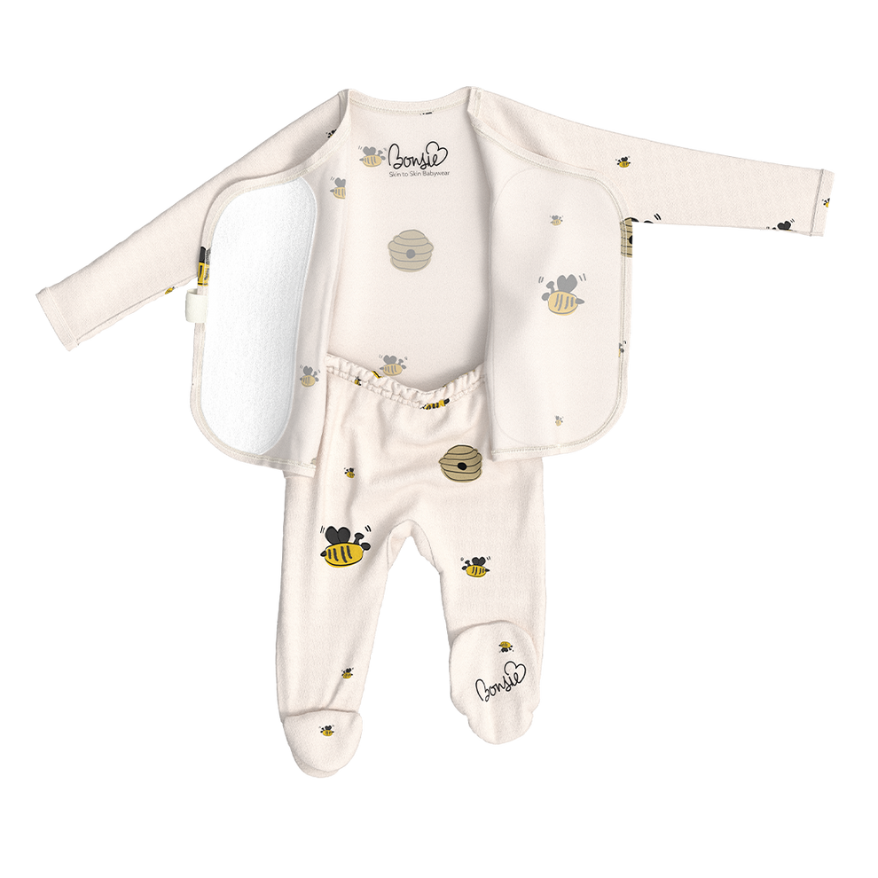 US stockist of Bonsie's Bees & Honey footed romper.