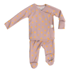 Stockist of Bonsie Babywear's Footed   muted pink kimono style romper featuring a print of stars