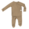 Stockist of Bonsie's rayon blend mocha footie.  Top section has velcro wrap body which can be undone for skin to skin contact.  Elastic waist that can be pulled down for easy diaper changes. 