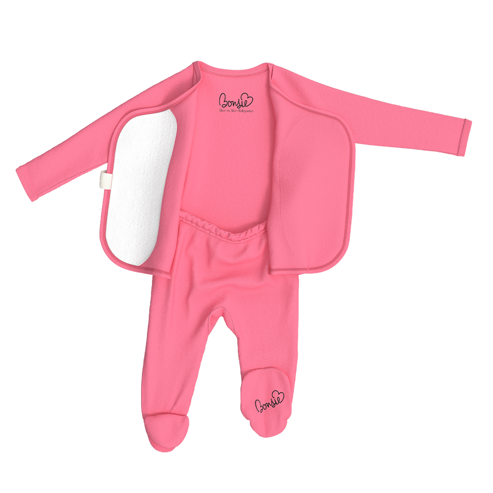 Stockist of Bonsie Babywear's Footed, vibrant "Pinky Promise" kimono style romper 