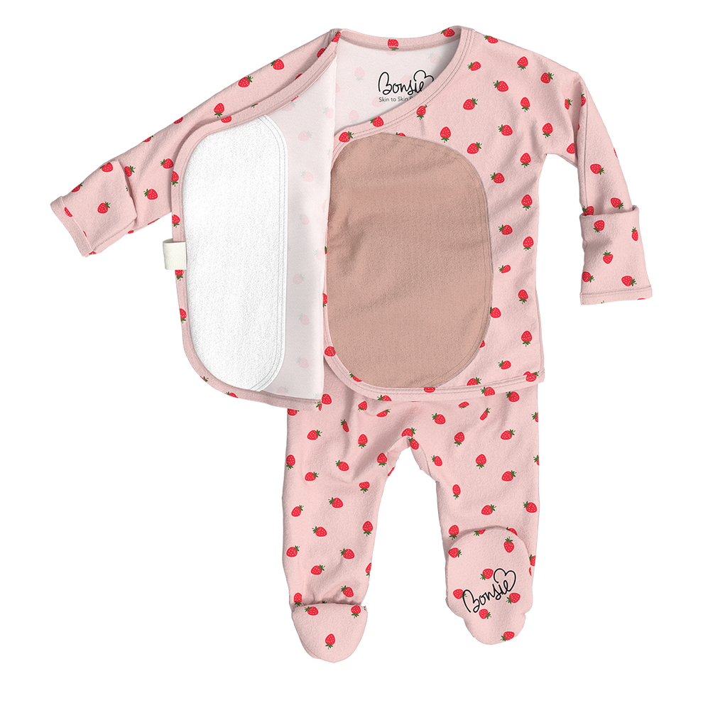 Stockist of Bonsie Babywear's Footed Strawberries romper
