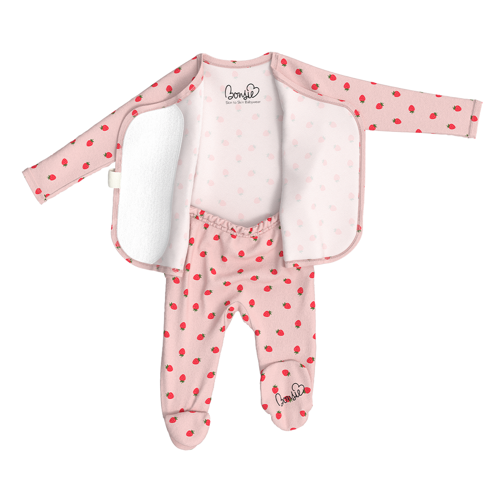 Stockist of Bonsie Babywear's Footed Strawberries romper
