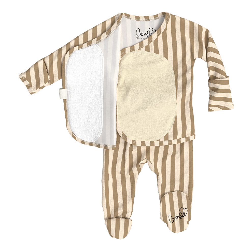 Stockist of Bonsie Babywear's Footed  Toffee Twist kimono style romper