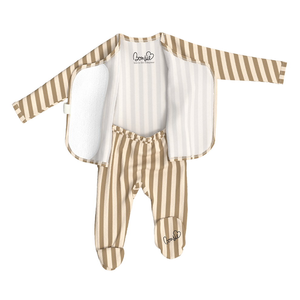 Stockist of Bonsie Babywear's Footed  Toffee Twist kimono style romper