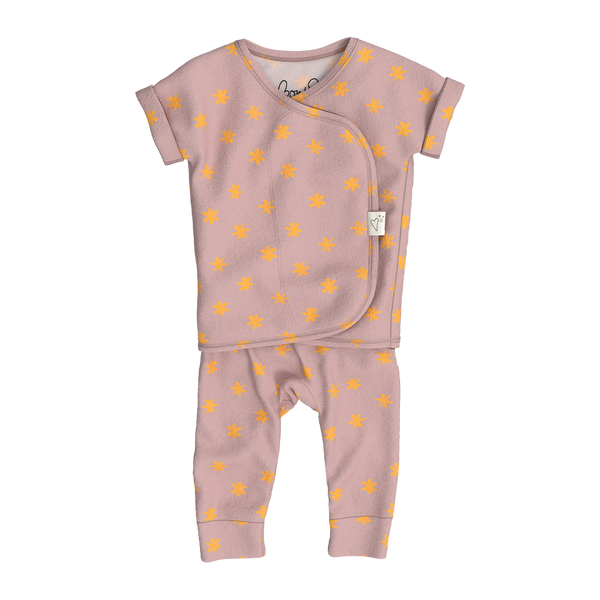 Stockist of Bonsie's Footless, sleeveless "Galaxy Gleam" kimono romper featuring star print