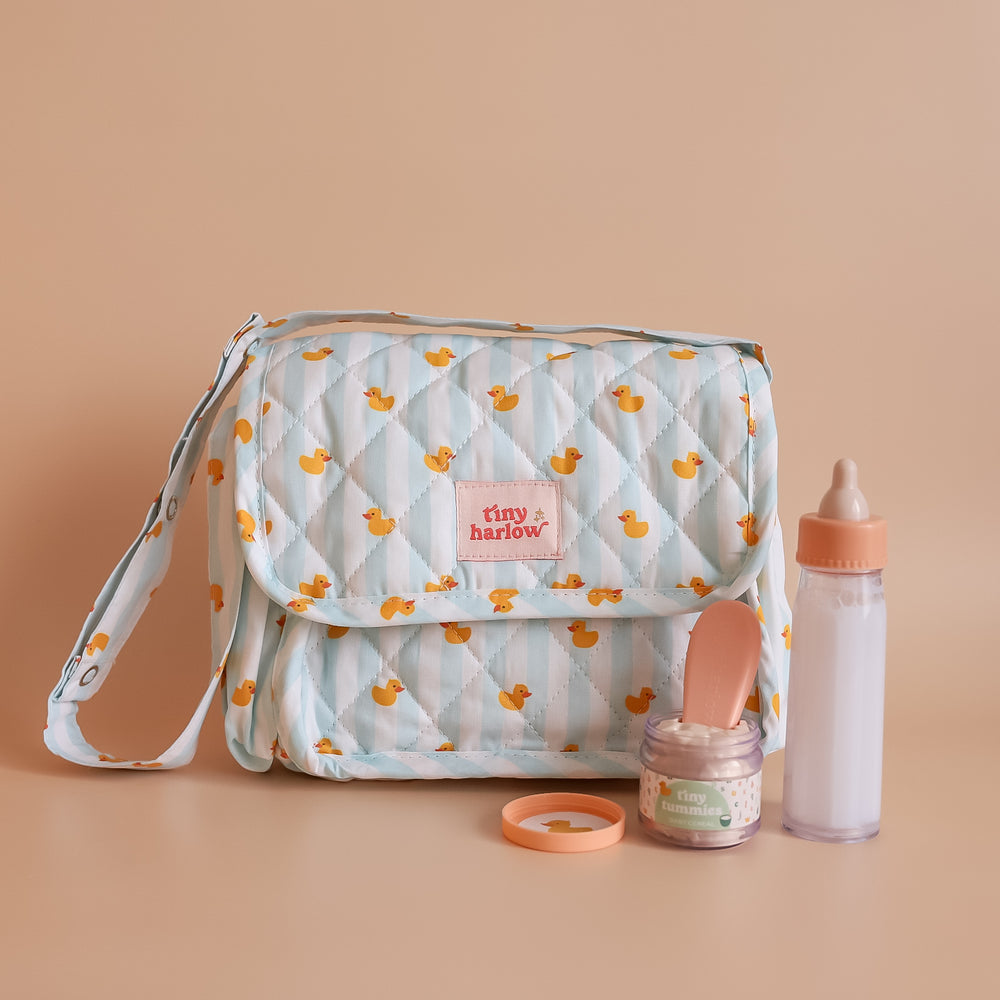 US stockist of Tiny Harlow's 6 piece Tiny Nurturers set in Blue Ducky