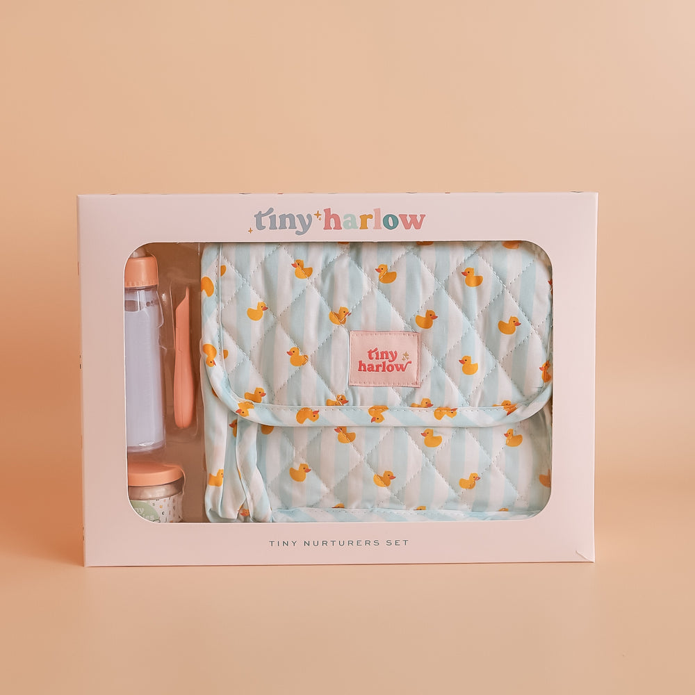 US stockist of Tiny Harlow's 6 piece Tiny Nurturers set in Blue Ducky