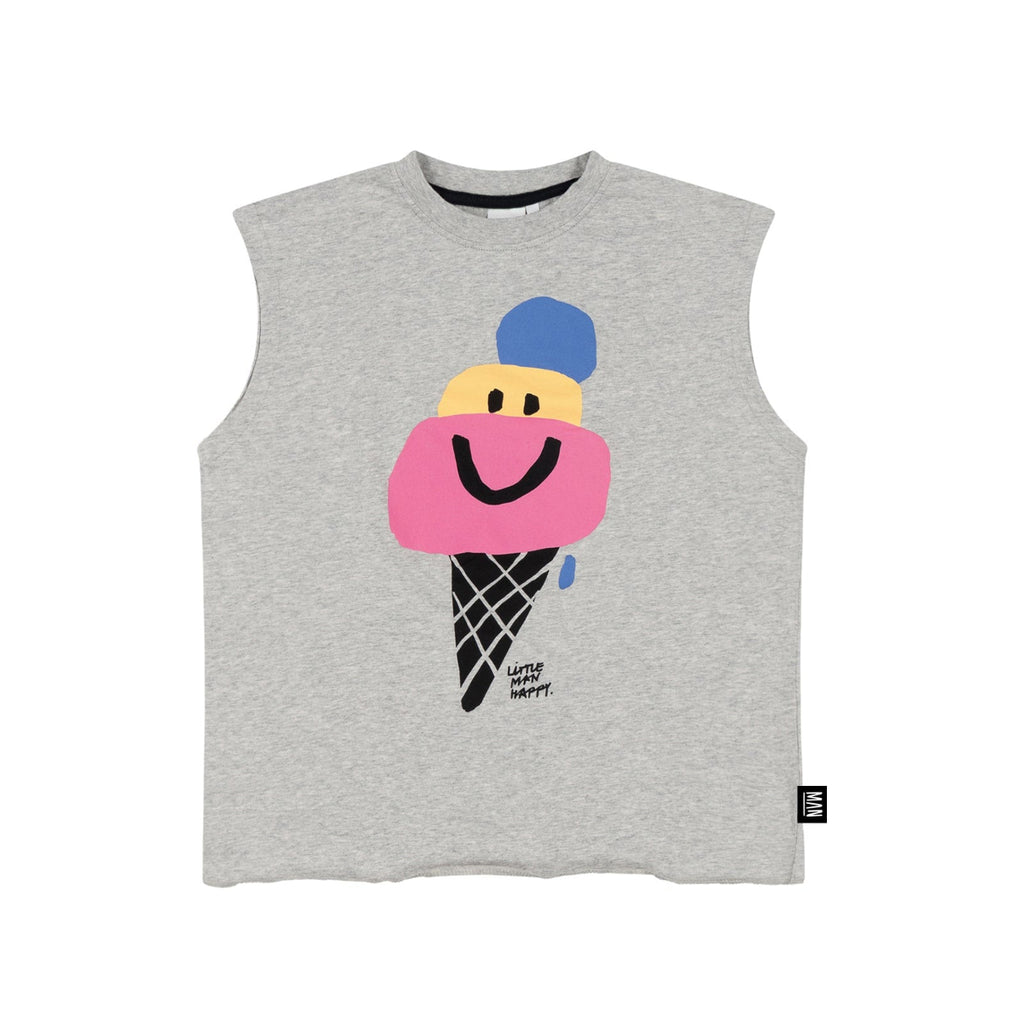 US stockist of Little Man Happy's Grey Melange Happy Cone Tank top