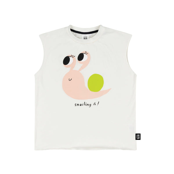 US stockist of Little Man Happy's Snailing It off whie tank top