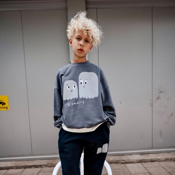 US stockist of Little Man Happy's Loading Boo Dark Grey Sweater